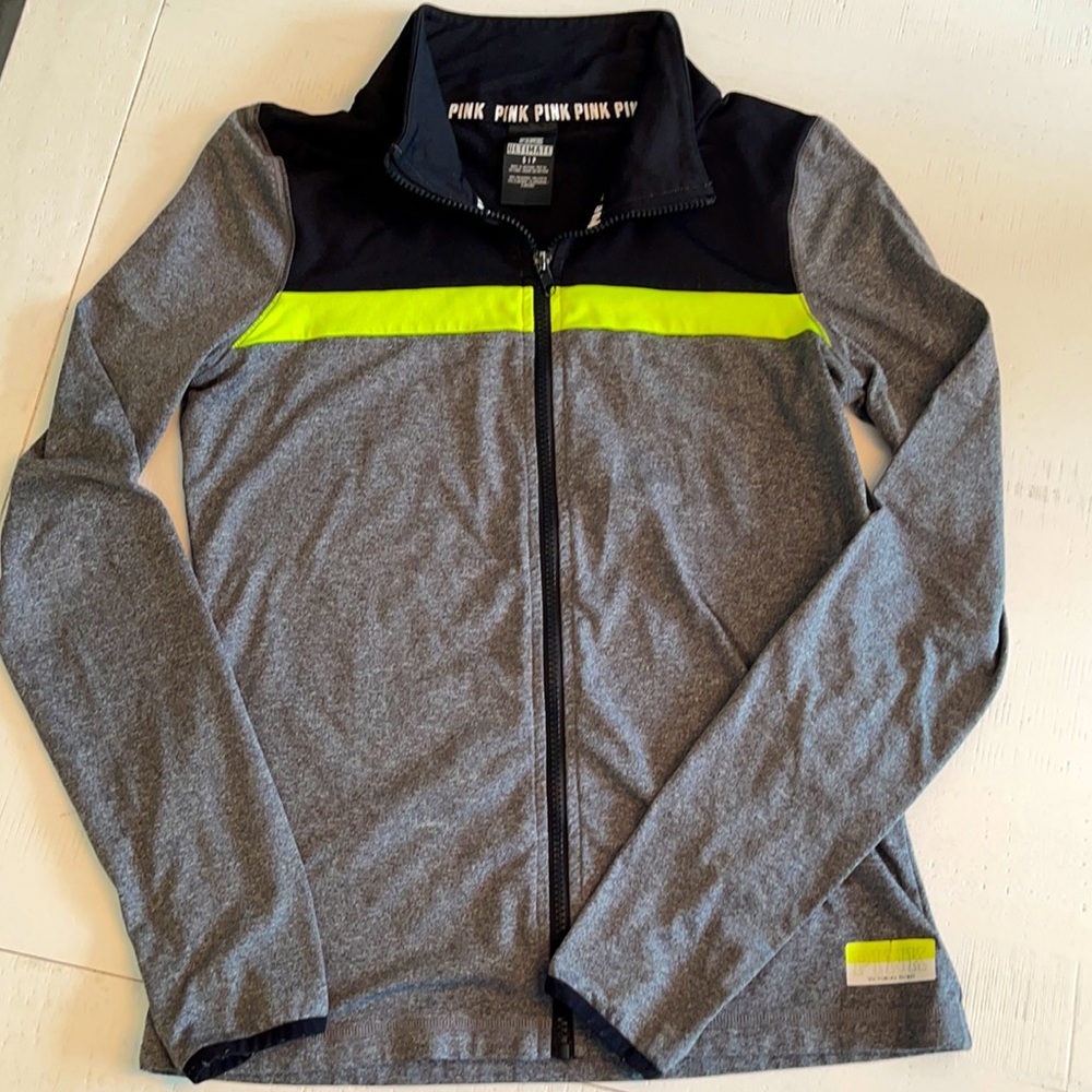 PINK Victoria's Secret Gray and Neon Yellow Jacket